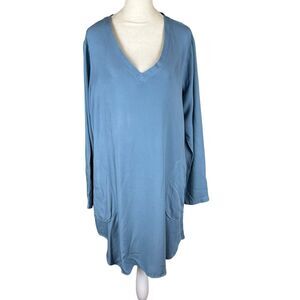Cloth & Stone Women's S Blue V-Neck High Low Long Sleeve Rayon Tunic Top Dress M